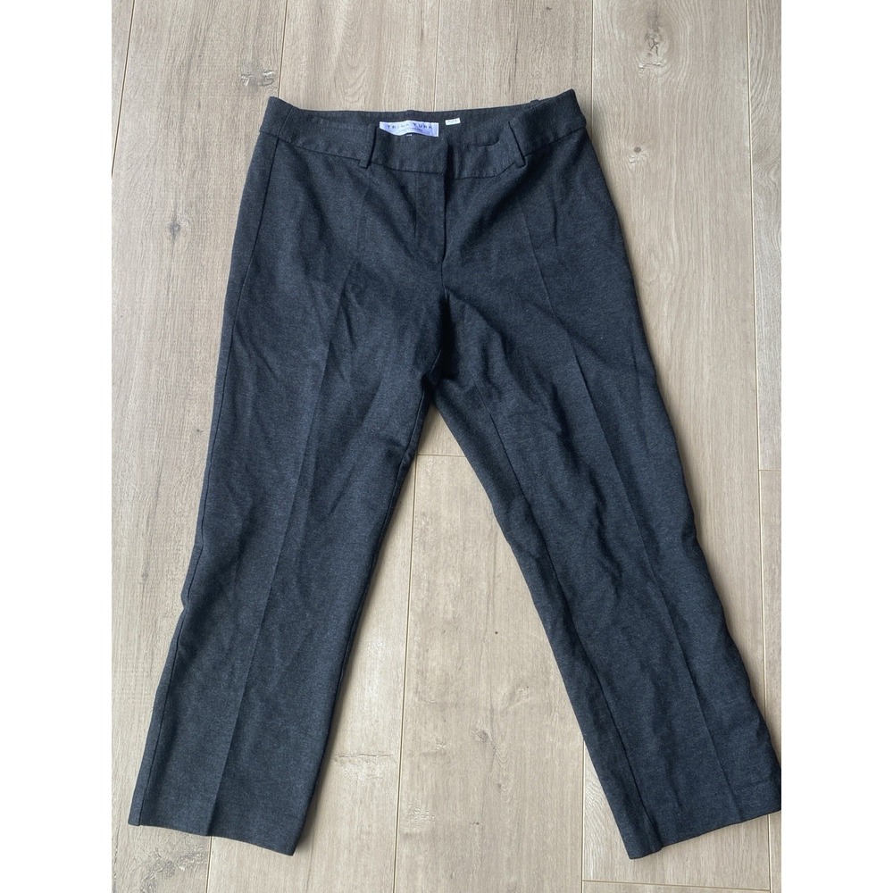 TRINA TURK Pants Women Size 10 Ankle Straight Pleated Dark‎ Gray Lined Stretch